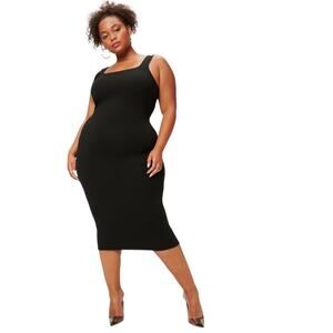 Good American Jersey Knit Midi Tank Style Scoop Neck Dress Black Size 8 / 5X NWT